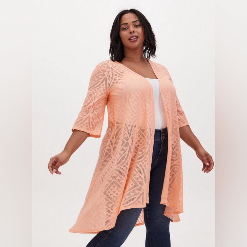 Peach Geo Mesh Hi-Lo Kimono